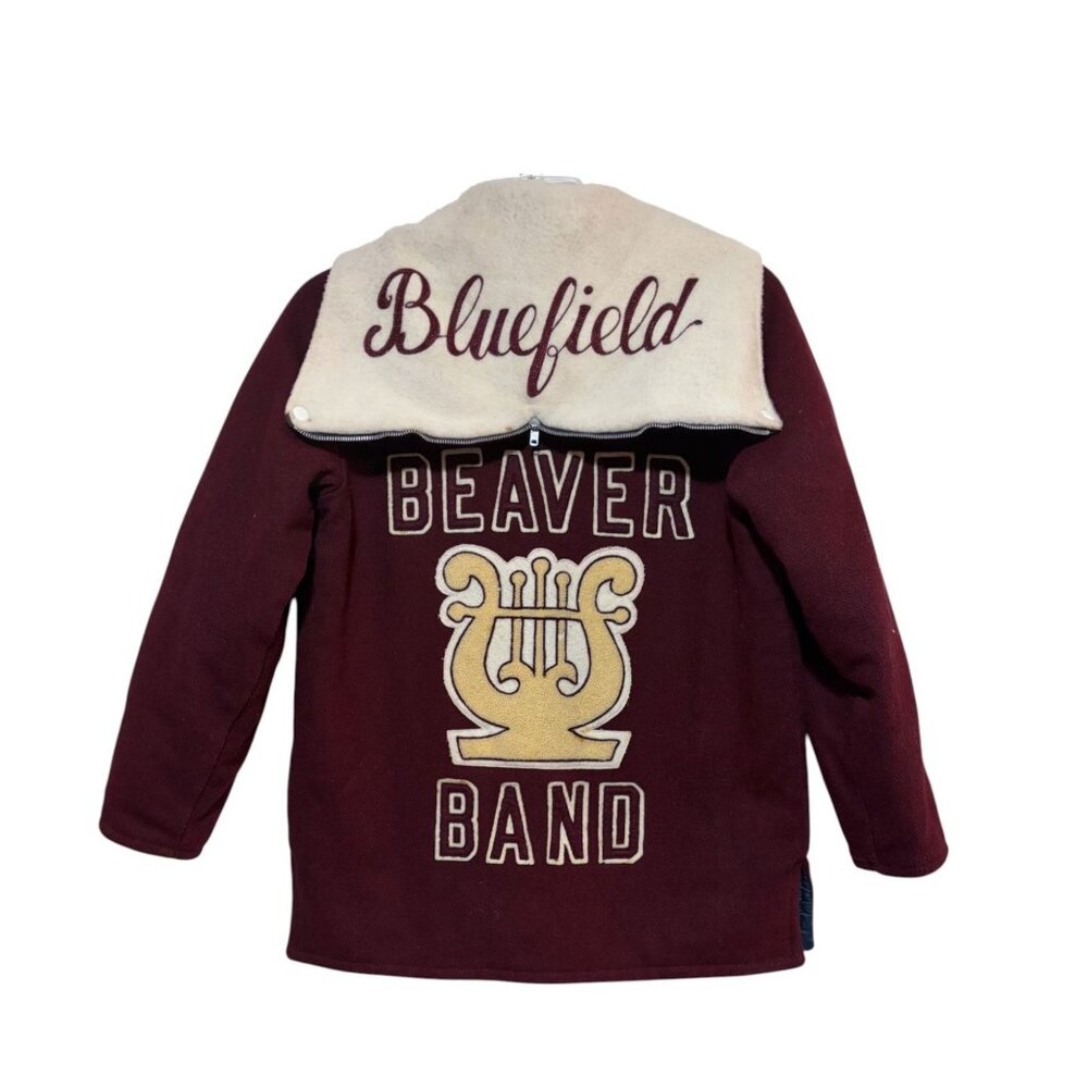 Vintage 1982 Beaver Band Letterman Jacket L Zip Hood Music Oboe Flute Quilted